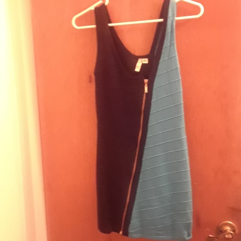 Asymmetric zip bandage bodycon dress color block M